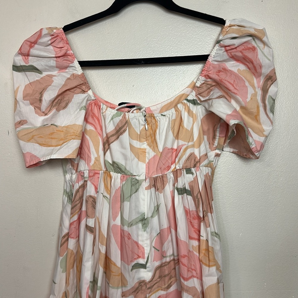 Abercrombie & Fitch Floral Poplin Keyhole Babydoll Tie Puff Sleeve Mini Dress - Picture 11 of 13